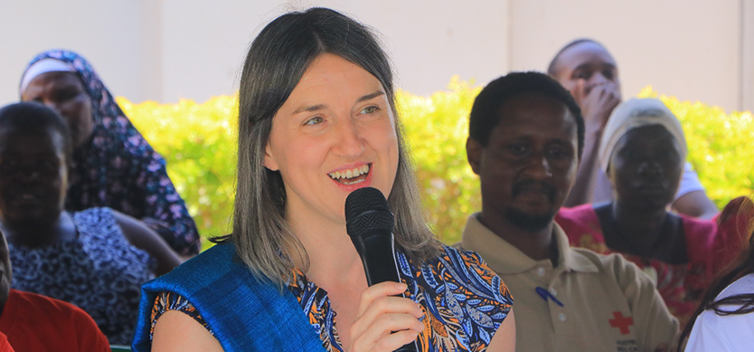 Dr. Roswitha Kremser, Head of the Austrian Development Cooperation addressing the community in Namutumba district in Uganda during her field visit to assess Skybird projects.