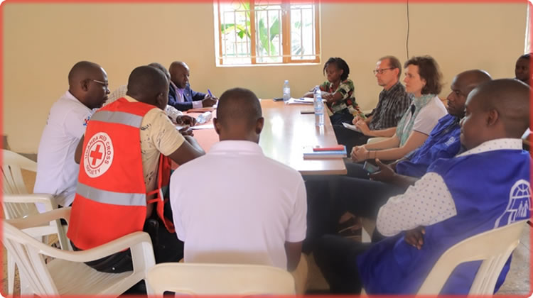 A meeting between URCS, EU representatives and the district leadership in Kaberamaido.